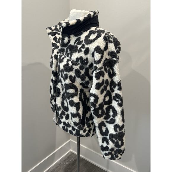 Old Navy Active Animal Print Ivory Black Fleece Jacket Women's Small - Picture 6 of 8